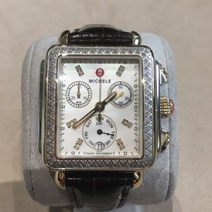 Michele Two-Tone Dial with Leather Band Watch